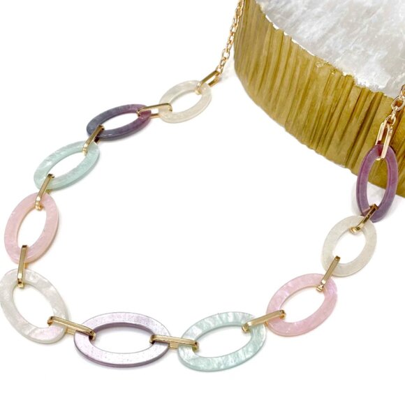 Resin Chain Link Statement Necklace 30 inches - Picture 1 of 4
